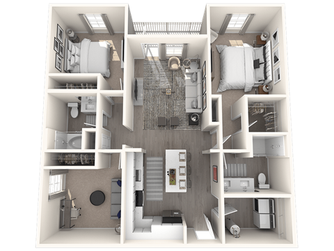 a 3d floor plan of a room with a bedroom and a bathroom